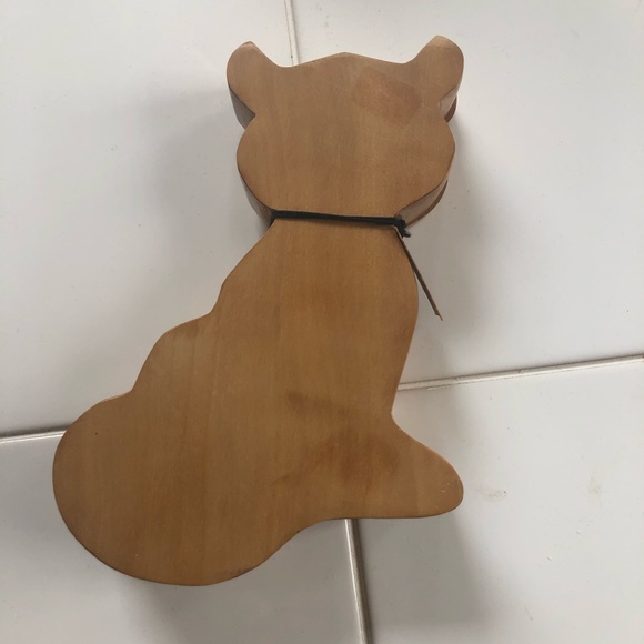 NWOT Handmade Wood Cat Treasure box - Picture 3 of 4